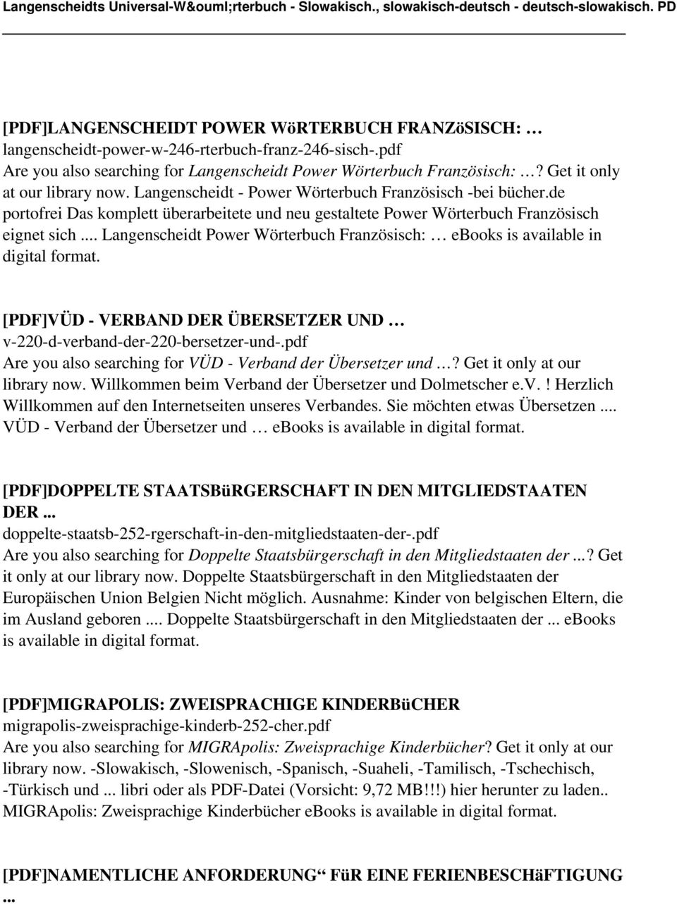 .. Langenscheidt Power Wörterbuch Französisch: ebooks is available in digital format. [PDF]VÜD - VERBAND DER ÜBERSETZER UND v-220-d-verband-der-220-bersetzer-und-.