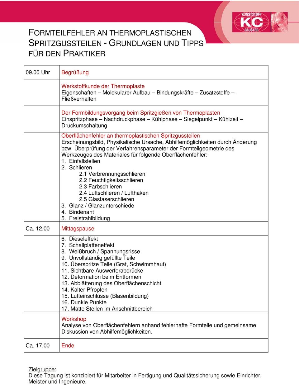 Spritzgussteilen Erscheinungsbild, Physikalische Ursache, Abhilfemöglichkeiten durch Änderung bzw.