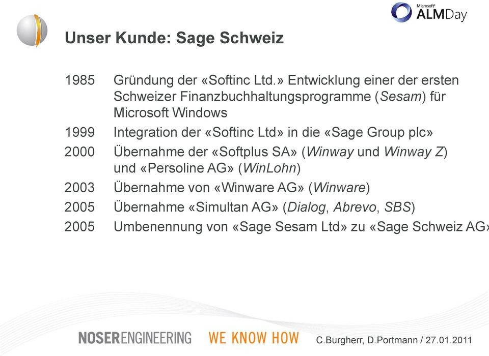 Integration der «Softinc Ltd» in die «Sage Group plc» 2000 Übernahme der «Softplus SA» (Winway und Winway Z) und