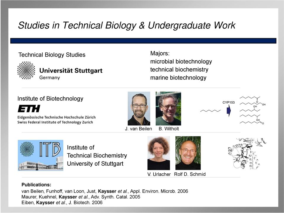 Witholt H Institute of Technical Biochemistry University of Stuttgart V. Urlacher Rolf D.