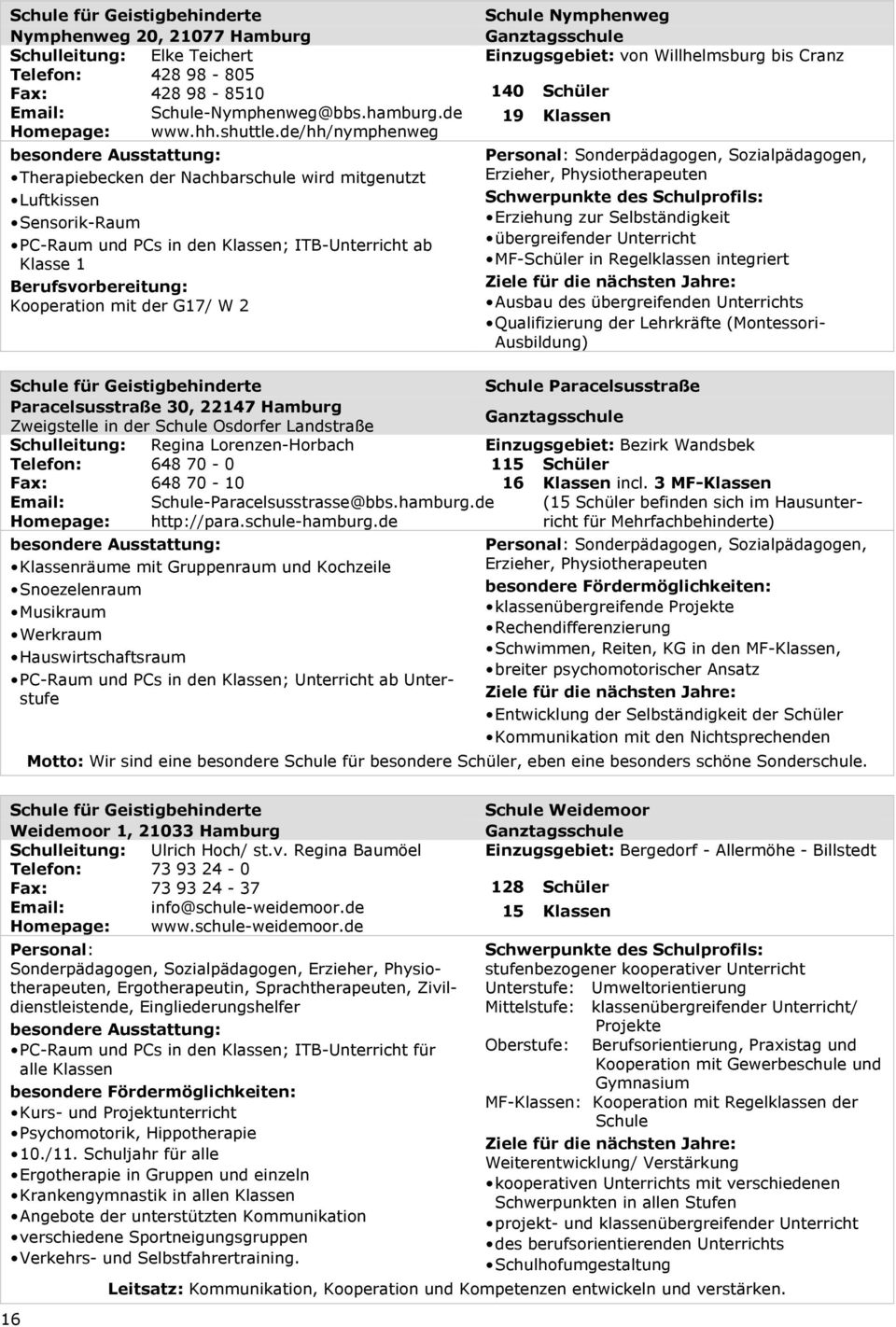 Schule Nymphenweg Ganztagsschule Einzugsgebiet: von Willhelmsburg bis Cranz 140 19 Schüler Klassen Sonderpädagogen, Sozialpädagogen, Erzieher, Physiotherapeuten Erziehung zur Selbständigkeit