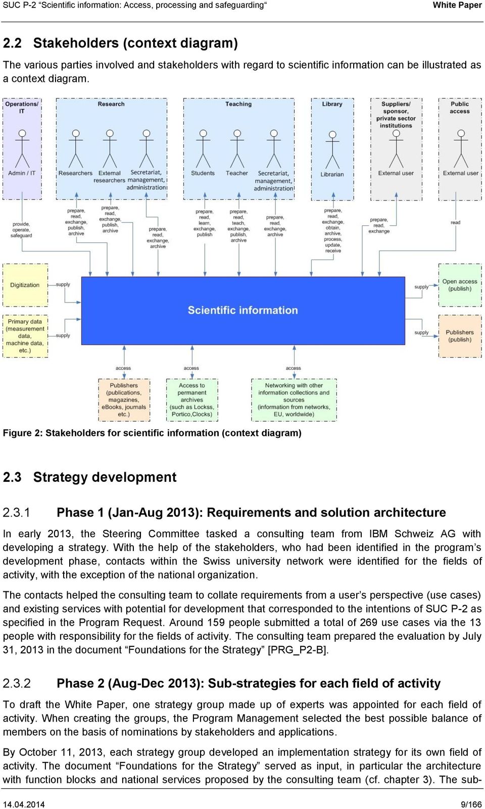 Strategy development 2.3.1 Phase 1 (Jan-Aug 2013): Requirements and solution architecture In early 2013, the Steering Committee tasked a consulting team from IBM Schweiz AG with developing a strategy.
