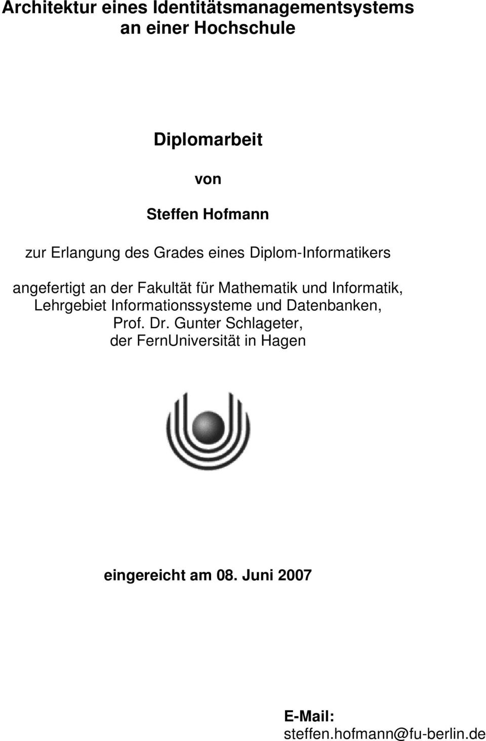 Mathematik und Informatik, Lehrgebiet Informationssysteme und Datenbanken, Prof. Dr.