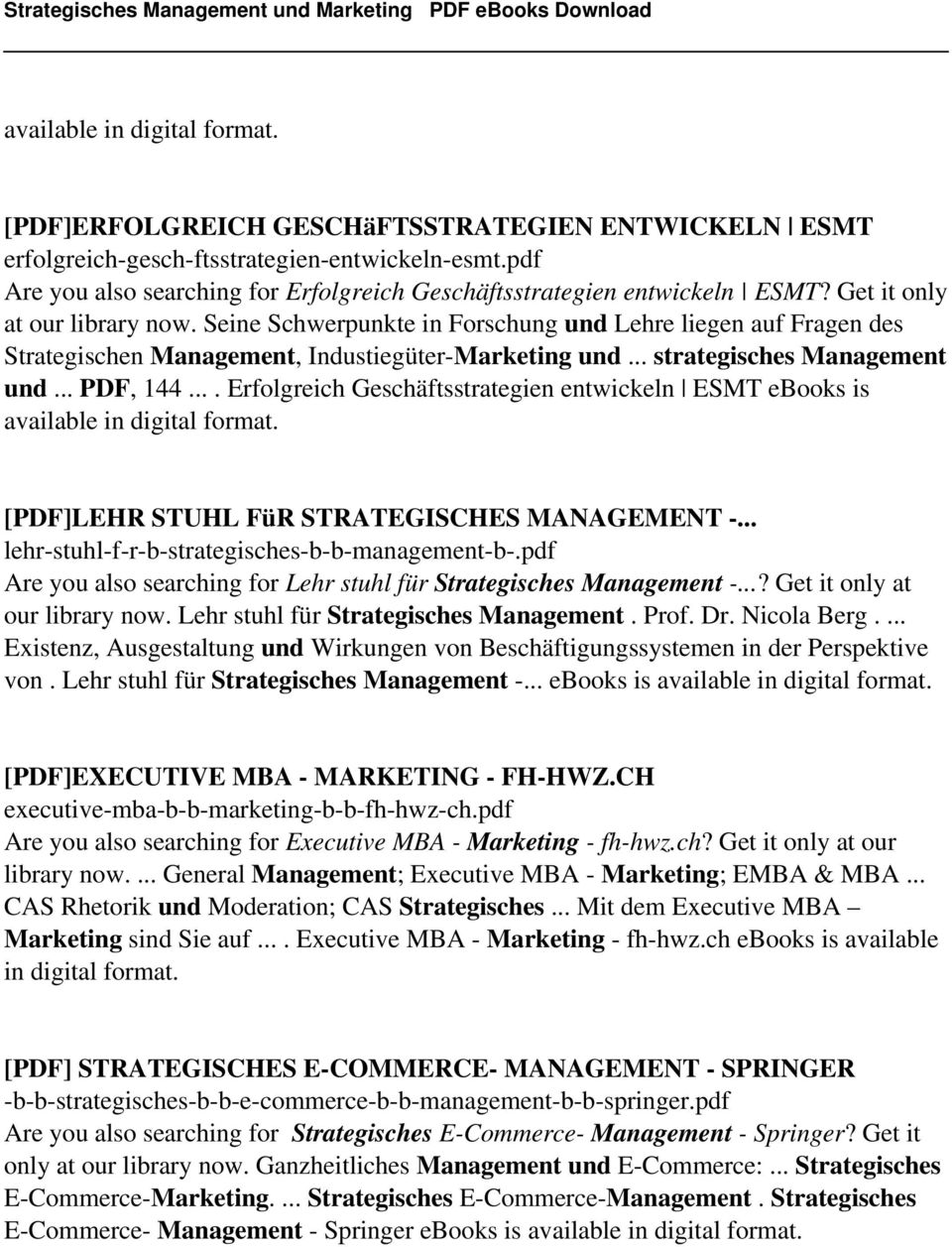 ... Erfolgreich Geschäftsstrategien entwickeln ESMT ebooks is [PDF]LEHR STUHL FüR STRATEGISCHES MANAGEMENT -... lehr-stuhl-f-r-b-strategisches-b-b-management-b-.