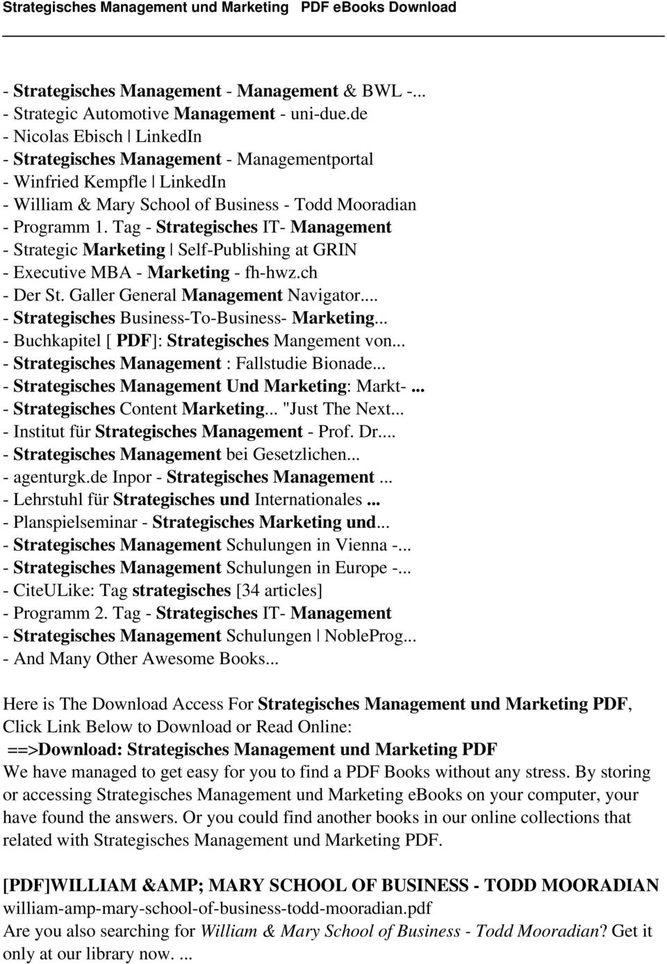 Tag - Strategisches IT- Management - Strategic Marketing Self-Publishing at GRIN - Executive MBA - Marketing - fh-hwz.ch - Der St. Galler General Management Navigator.