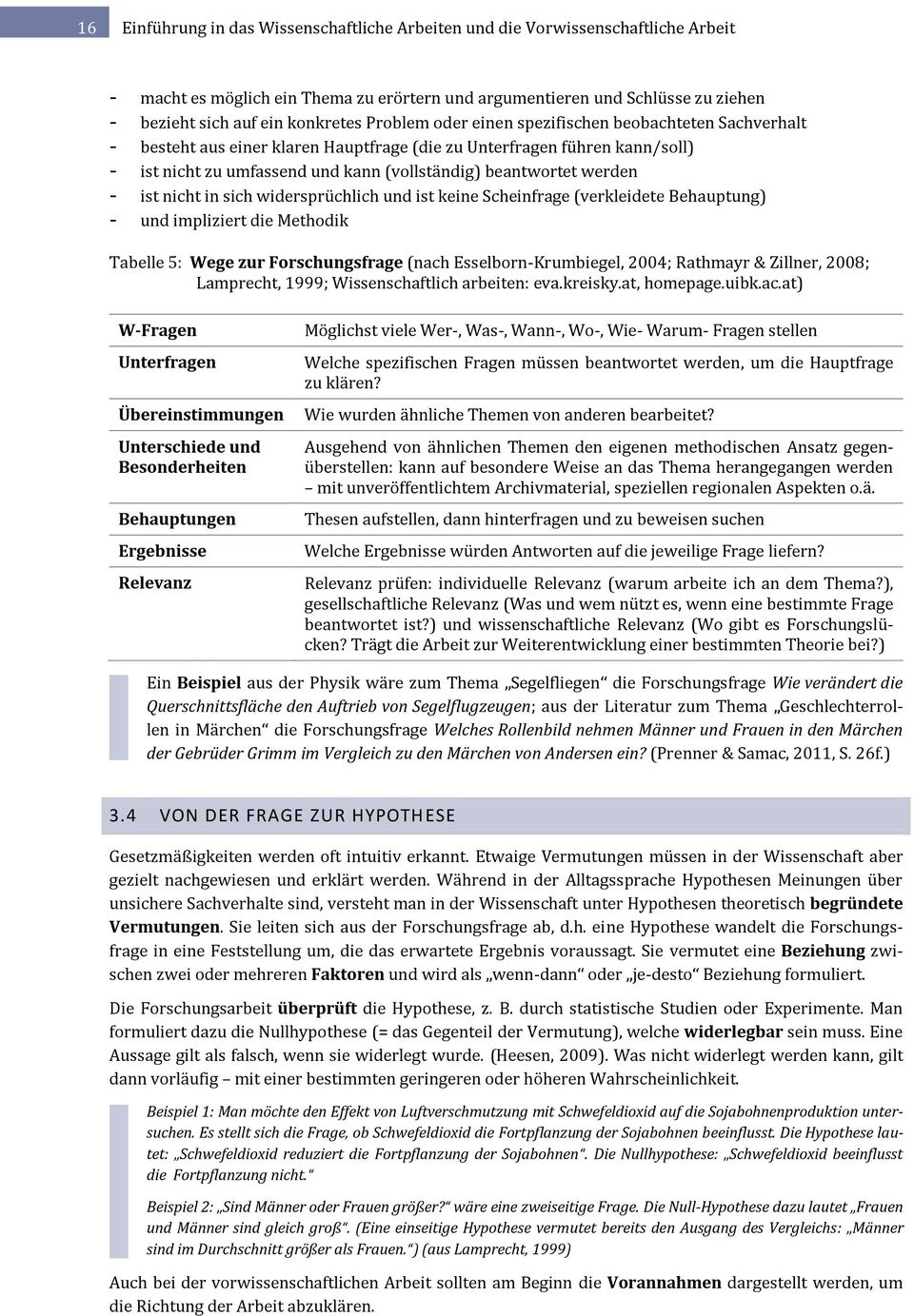 - ist nicht in sich widersprüchlich und ist keine Scheinfrage (verkleidete Behauptung) - und impliziert die Methodik Tabelle 5: Wege zur Forschungsfrage (nach Esselborn-Krumbiegel, 2004; Rathmayr &