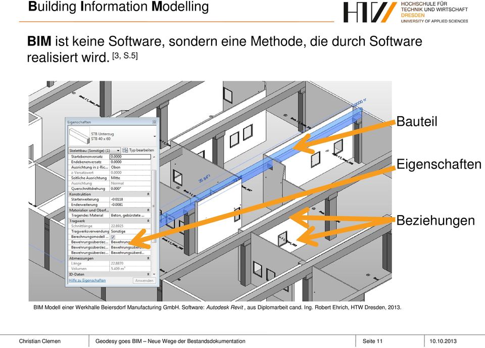 5] Bauteil Eigenschaften Beziehungen BIM Modell einer Werkhalle Beiersdorf Manufacturing GmbH.