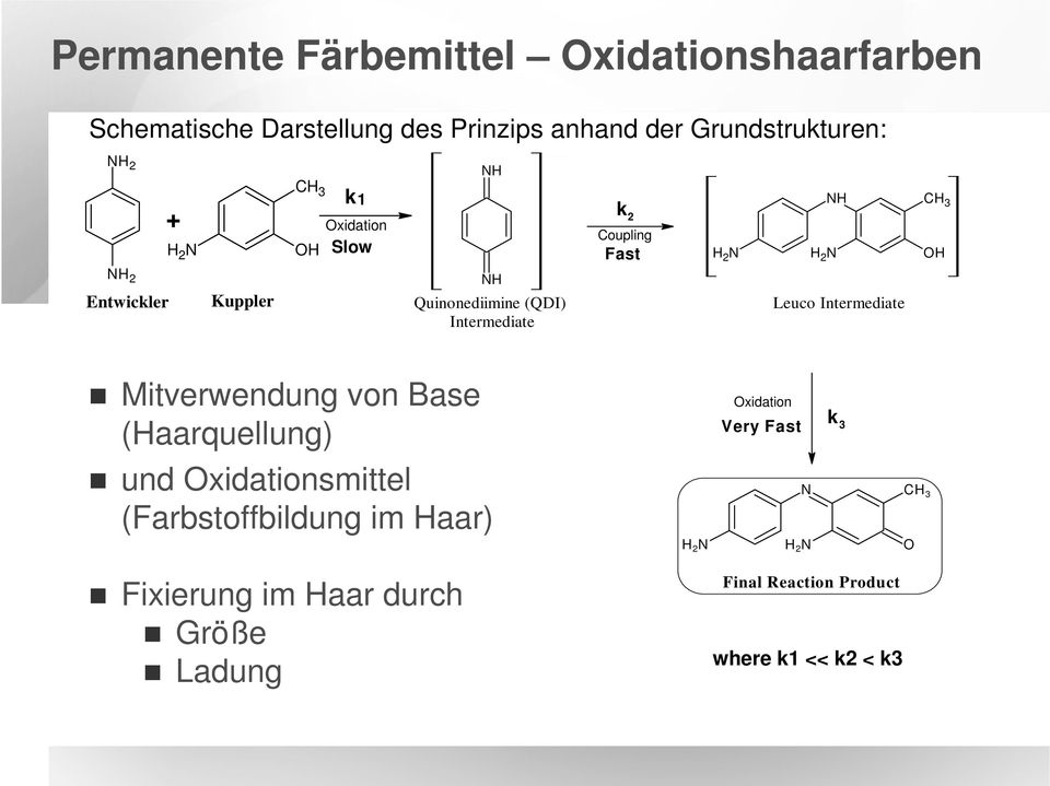 Intermediate Leuco Intermediate Mitverwendung von Base (Haarquellung) Oxidation Very Fast k 3 und