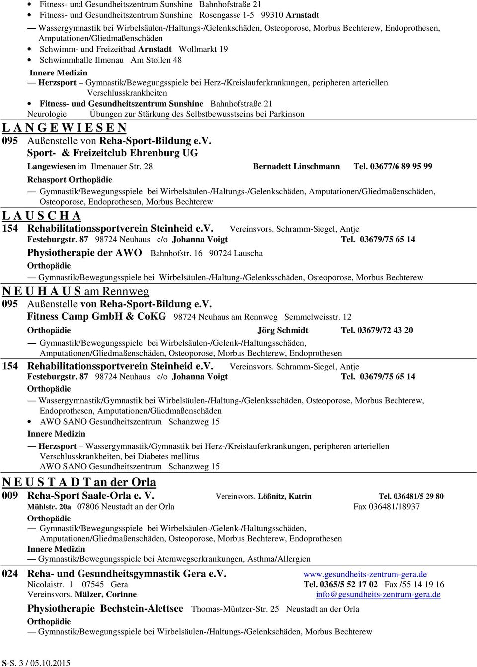 peripheren arteriellen Verschlusskrankheiten Fitness- und Gesundheitszentrum Sunshine Bahnhofstraße 21 Neurologie Übungen zur Stärkung des Selbstbewusstseins bei Parkinson L A N G E W I E S E N