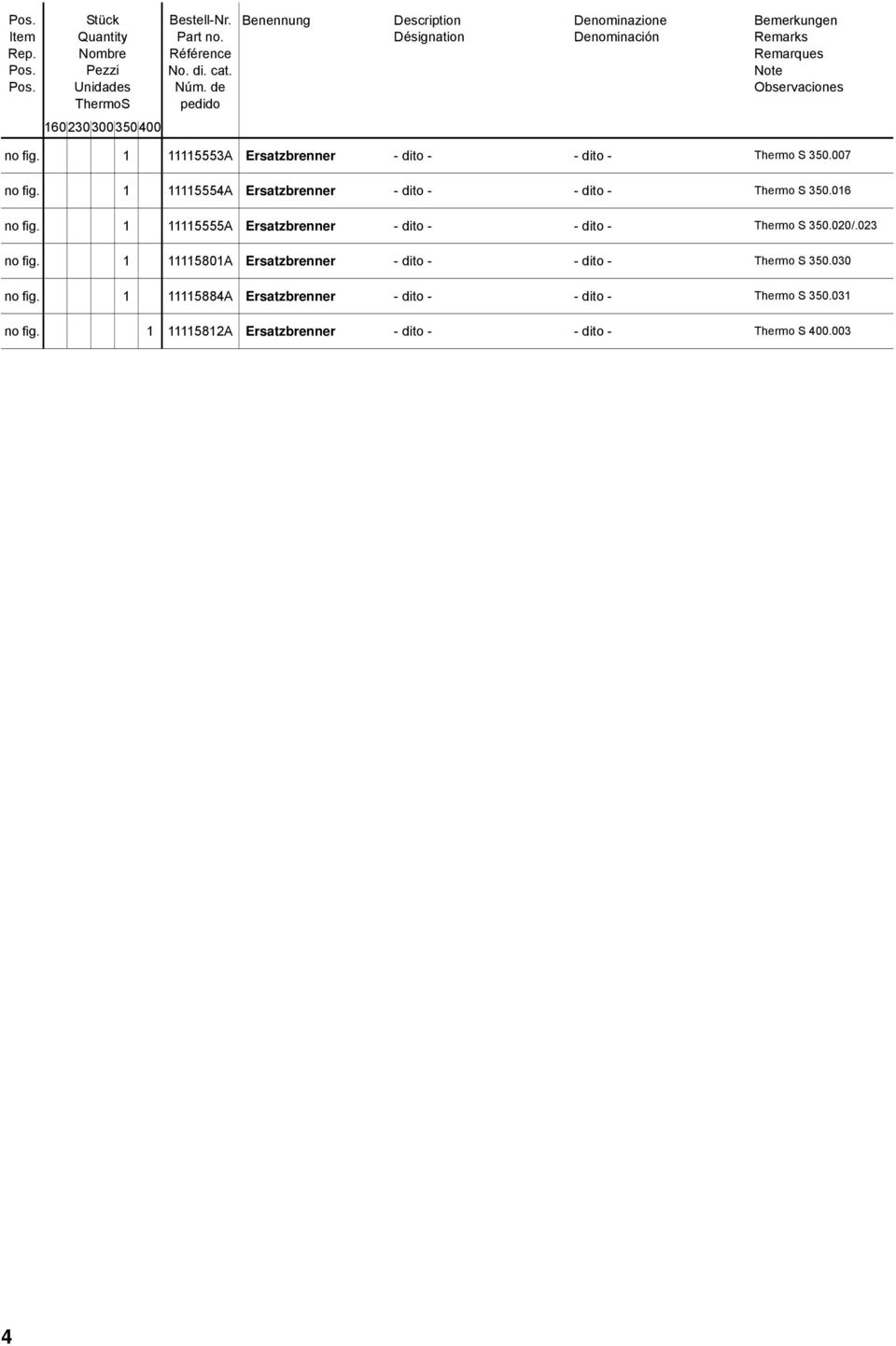 1 1111A Ersatzbrenner - dito - - dito - Thermo S 30.020/.023 no fig.