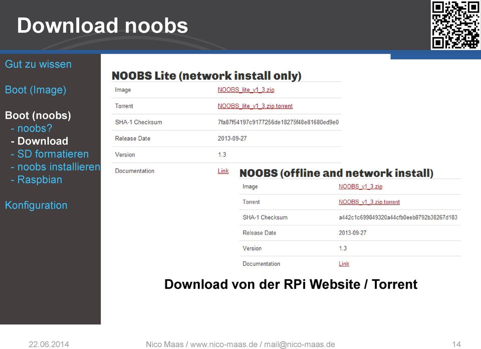 installieren - Raspbian Download von der RPi