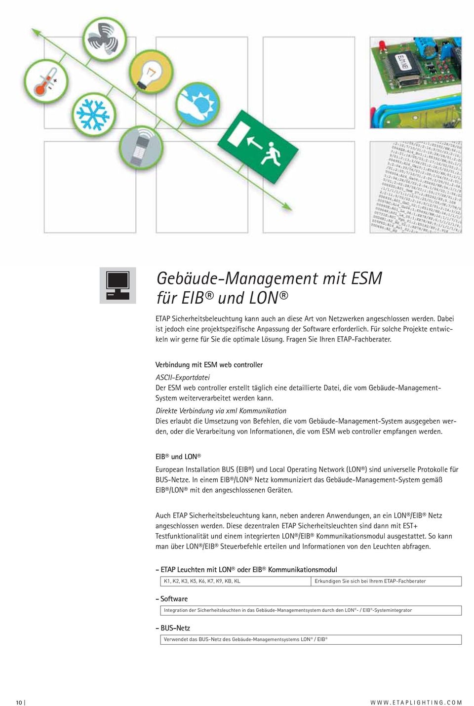 Verbindung mit ESM web controller ASCII-Exportdatei Der ESM web controller erstellt täglich eine detaillierte Datei, die vom Gebäude-Management- System weiterverarbeitet werden kann.