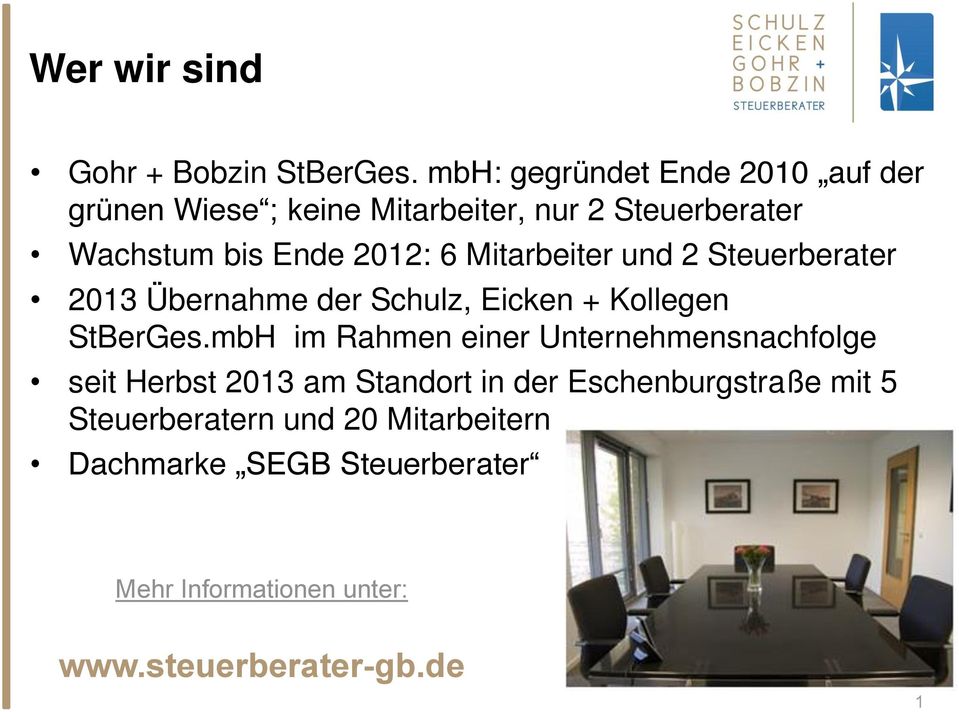 Mitarbeiter und 2 Steuerberater 2013 Übernahme der Schulz, Eicken + Kollegen StBerGes.