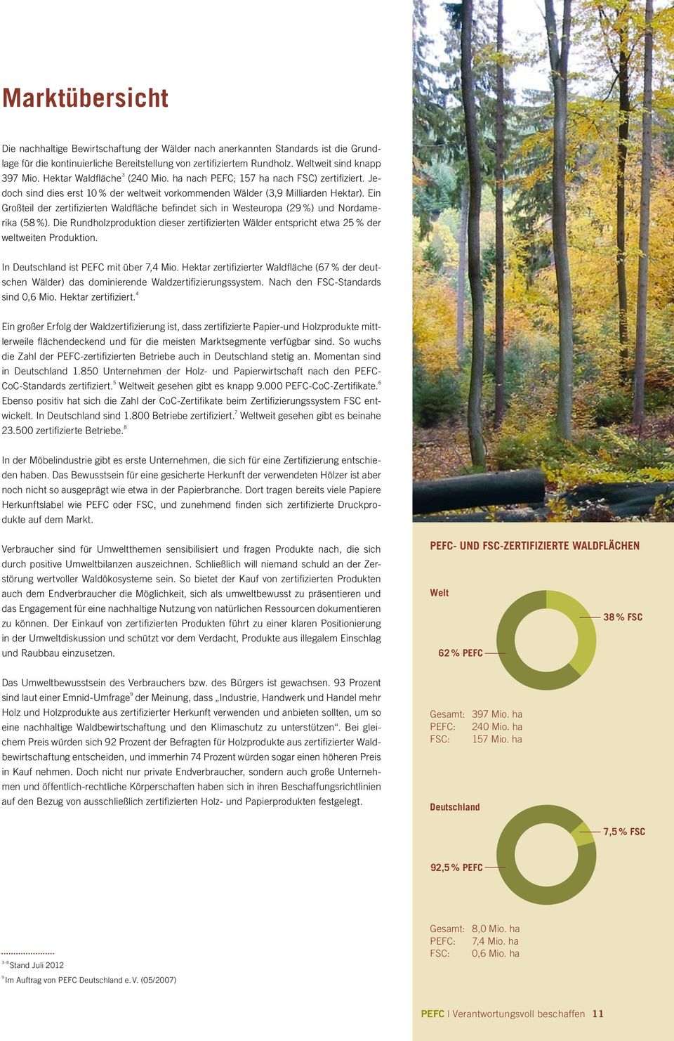 Ein Großteil der zertifizierten Waldfläche befindet sich in Westeuropa (29 %) und Nordamerika (58 %).