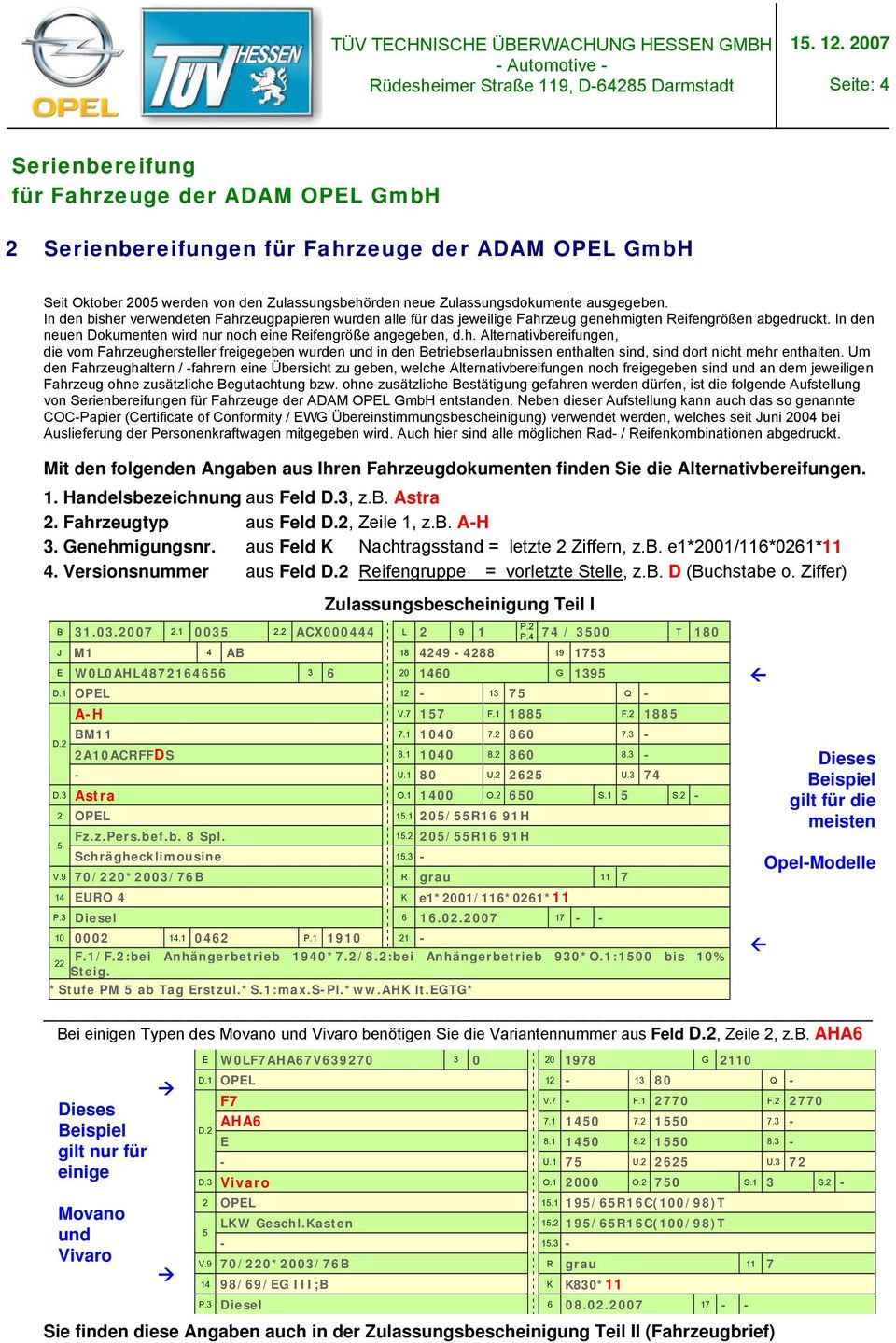 Um den Fahrzeughaltern / -fahrern eine Übersicht zu geben, welche Alternativbereifungen noch freigegeben sind und an dem jeweiligen Fahrzeug ohne zusätzliche Begutachtung bzw.