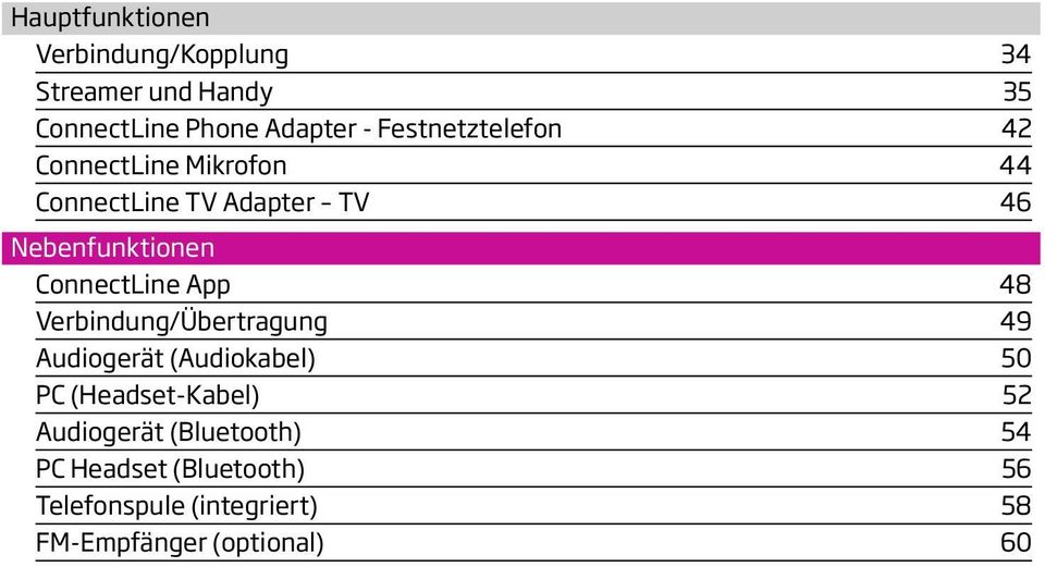 ConnectLine App 48 Verbindung/Übertragung 49 Audiogerät (Audiokabel) 50 PC (Headset-Kabel) 52