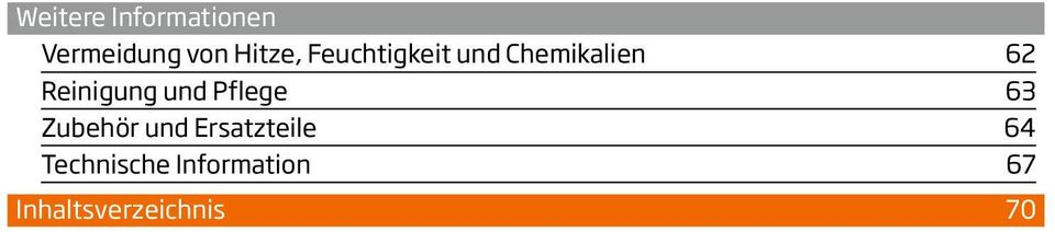 und Pflege 63 Zubehör und Ersatzteile 64