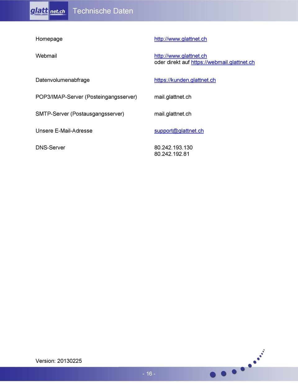 glattnet.ch SMTP-Server (Postausgangsserver) mail.glattnet.ch Unsere E-Mail-Adresse support@glattnet.