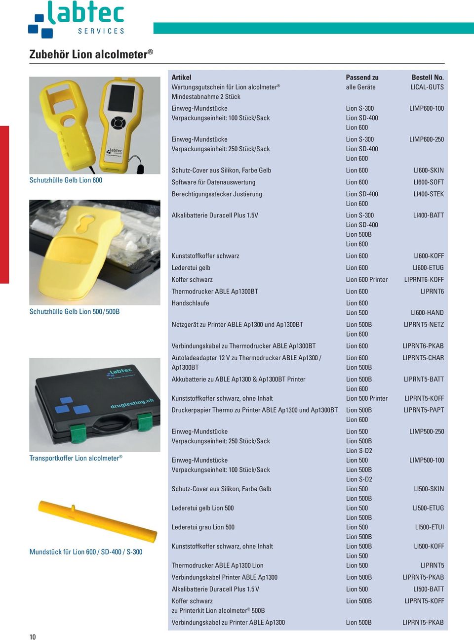 Einweg-Mundstücke Lion S-300 LIMP600-250 Verpackungseinheit: 250 Stück/Sack Lion SD-400 Lion 600 Schutz-Cover aus Silikon, Farbe Gelb Lion 600 LI600-SKIN Software für Datenauswertung Lion 600