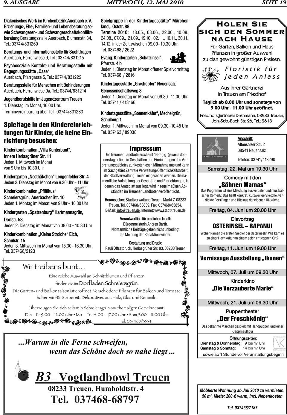 : 03744/831260 Beratungs- und Informationsstelle für Suchtfragen Auerbach, Herrenwiese 9, Tel.