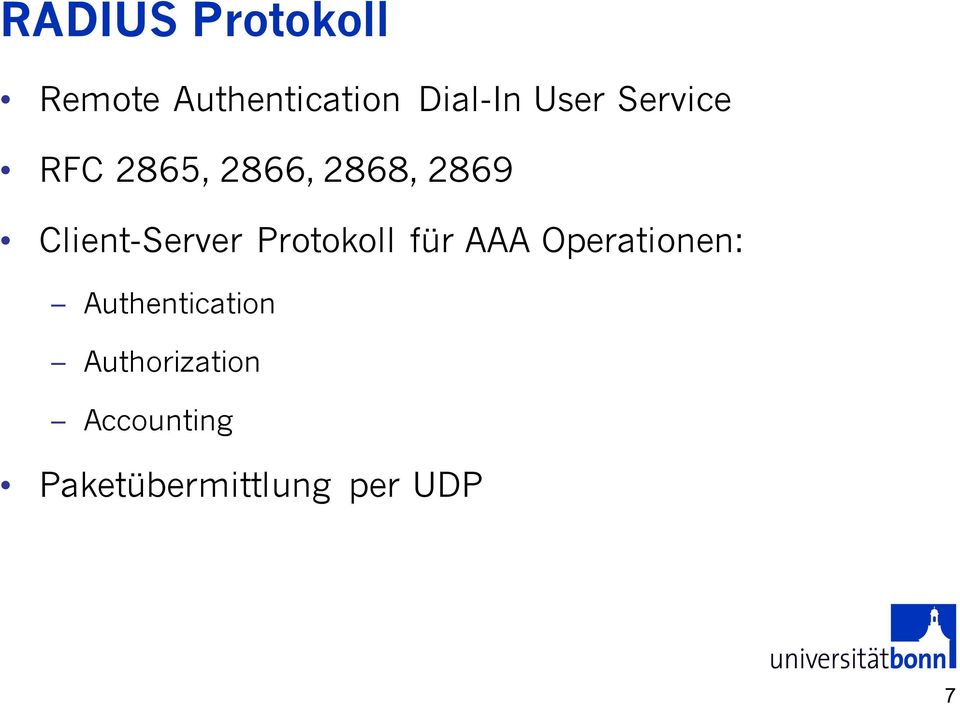 Client-Server Protokoll für AAA Operationen: