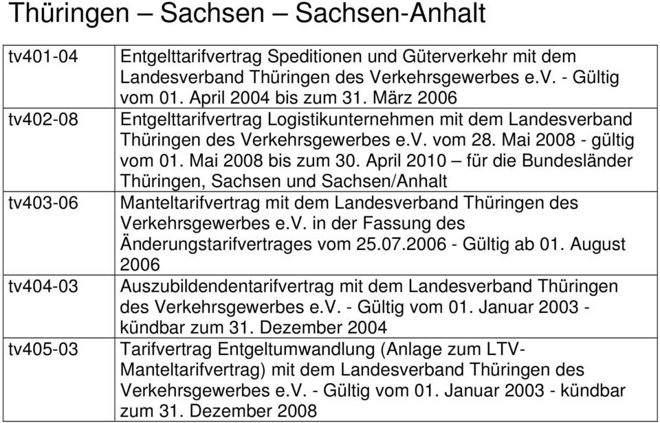 April 2010 für die Bundesländer Thüringen, Sachsen und Sachsen/Anhalt Manteltarifvertrag mit dem Landesverband Thüringen des Verkehrsgewerbes e.v. in der Fassung des Änderungstarifvertrages vom 25.07.