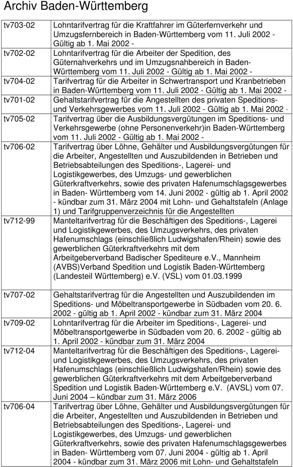 Mai 2002 - Lohntarifvertrag für die Arbeiter der Spedition, des Güternahverkehrs und im Umzugsnahbereich in Baden- Württemberg vom 11. Juli 2002 - Gültig ab 1.