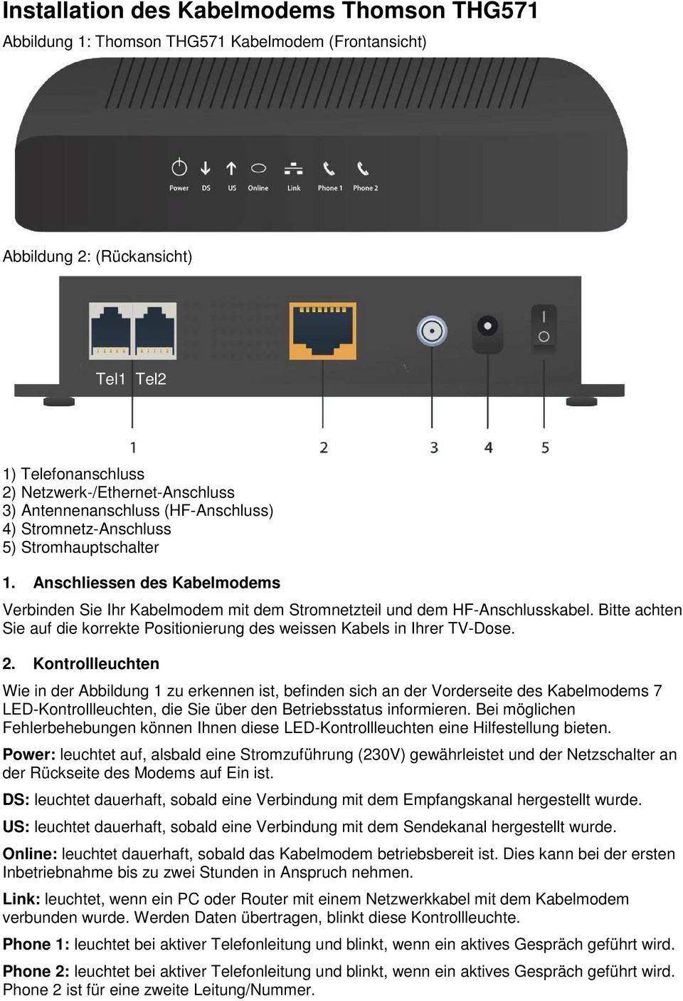 Bitte achten Sie auf die korrekte Positionierung des weissen Kabels in Ihrer TV-Dose. 2.