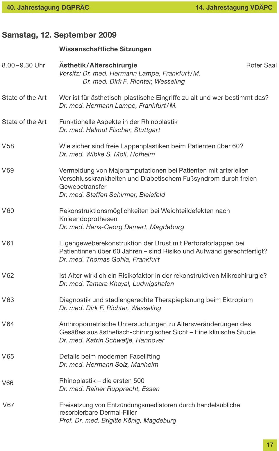 Funktionelle Aspekte in der Rhinoplastik Dr. med. Helmut Fischer, Stuttgart V 58 Wie sicher sind freie Lappenplastiken beim Patienten über 60? Dr. med. Wibke S.