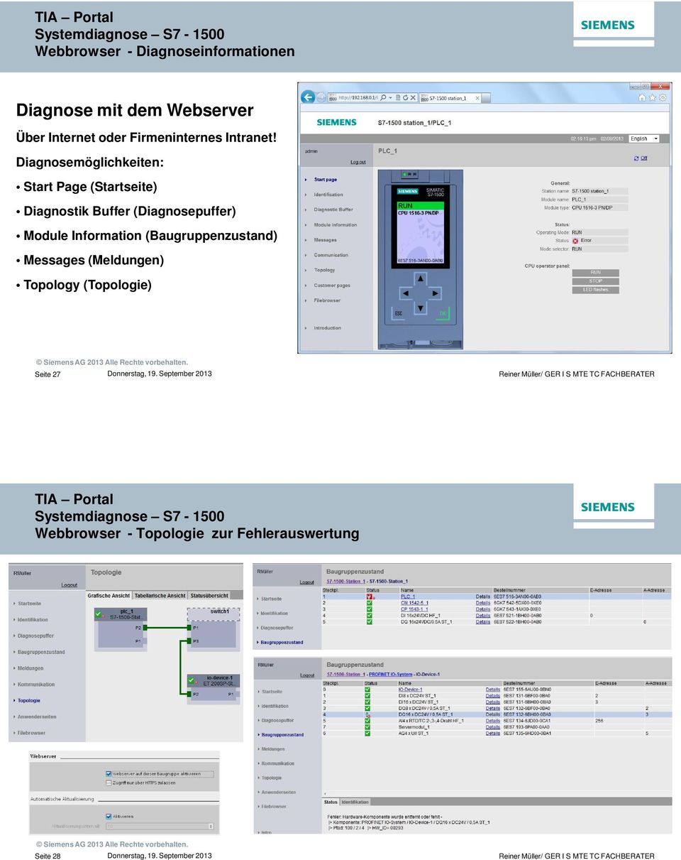 Diagnosemöglichkeiten: Start Page (Startseite) Diagnostik Buffer (Diagnosepuffer) Module Information