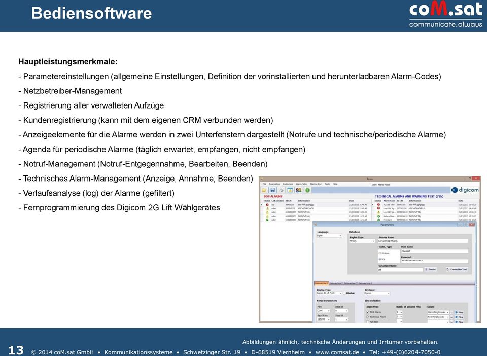 technische/periodische Alarme) - Agenda für periodische Alarme (täglich erwartet, empfangen, nicht empfangen) - Notruf-Management (Notruf-Entgegennahme, Bearbeiten, Beenden) - Technisches