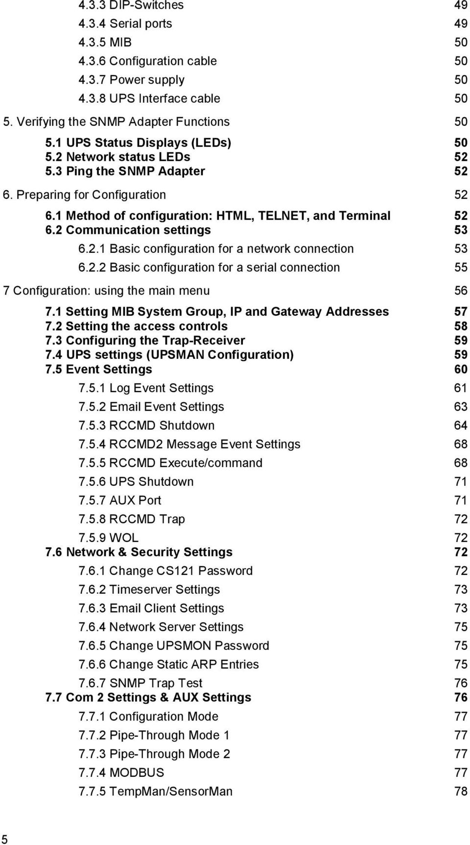 2 Communication settings 53 6.2. Basic configuration for a network connection 53 6.2.2 Basic configuration for a serial connection 55 7 Configuration: using the main menu 56 7.