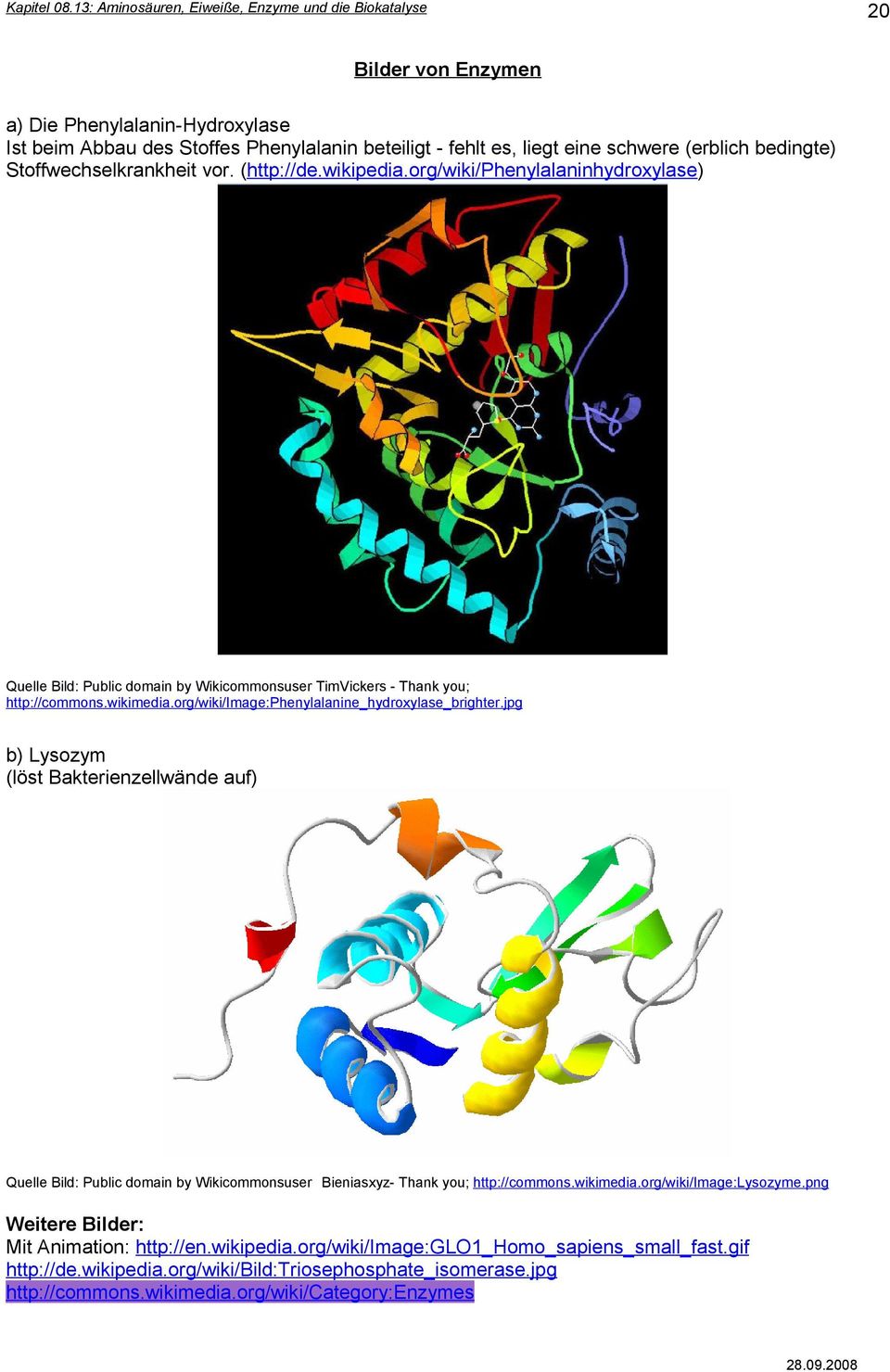 org/wiki/image:phenylalanine_hydroxylase_brighter.jpg b) Lysozym (löst Bakterienzellwände auf) Quelle Bild: Public domain by Wikicommonsuser Bieniasxyz- Thank you; http://commons.wikimedia.