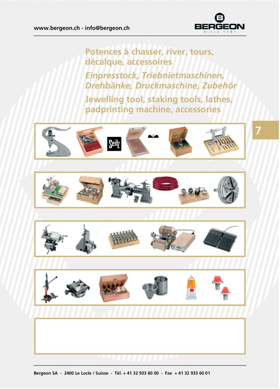staking tools, lathes, padprinting machine, accessories Bergeon SA -