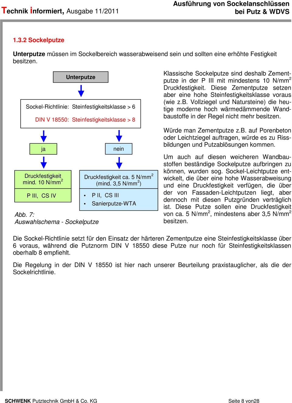 7: Auswahlschema - Sockelputze nein Druckfestigkeit ca. 5 N/mm 2 (mind.