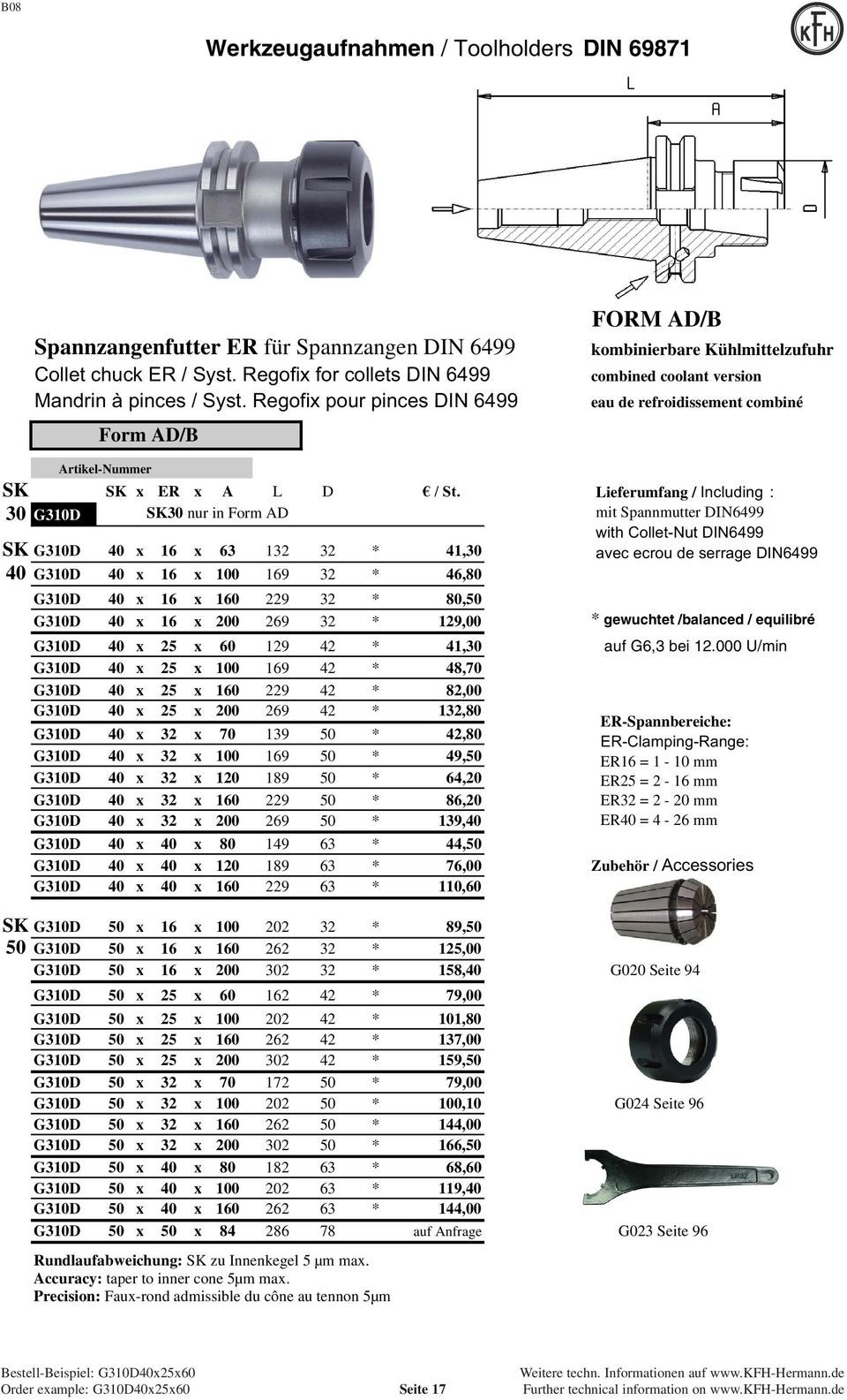 x 16 x 63 132 32 * 41,30 40 G310D 40 x 16 x 100 169 32 * 46,80 G310D 40 x 16 x 160 229 32 * 80,50 G310D 40 x 16 x 200 269 32 * 129,00 * gewuchtet /balanced / equilibré G310D 40 x 25 x 60 129 42 *