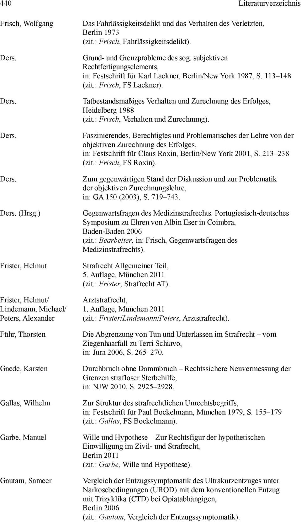 Verletzten, Berlin 1973 (zit.: Frisch, Fahrlässigkeitsdelikt). Grund- und Grenzprobleme des sog. subjektiven Rechtfertigungselements, in: Festschrift für Karl Lackner, Berlin/New York 1987, S.
