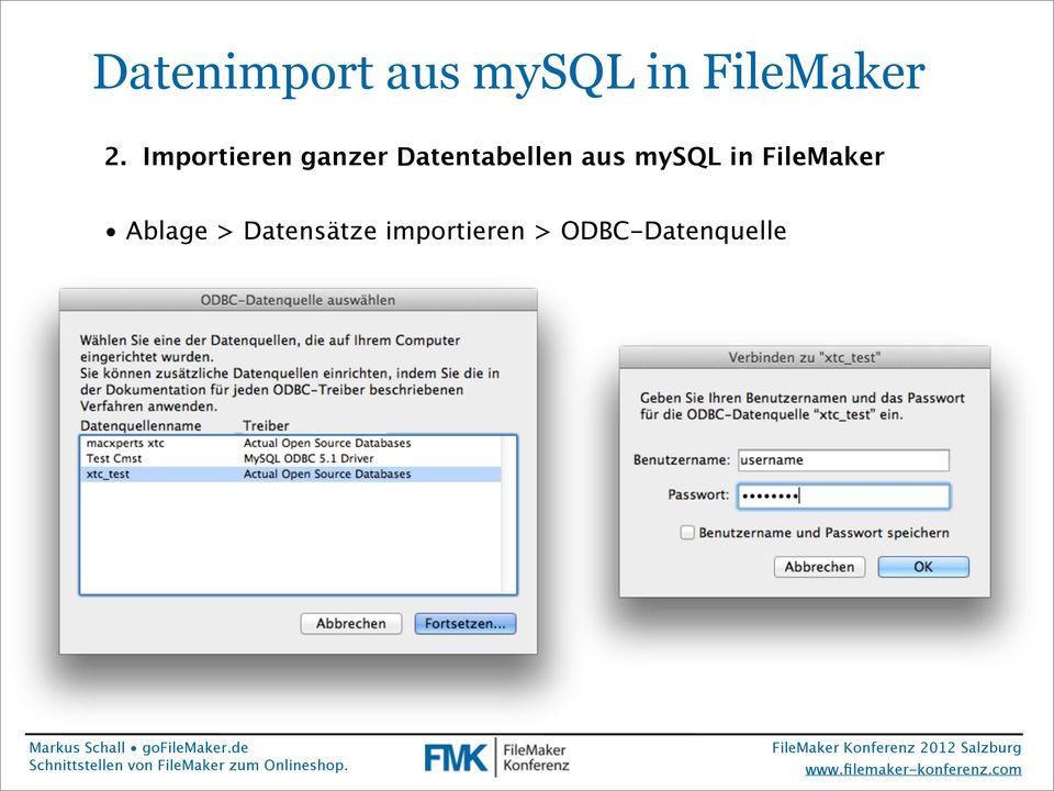 aus mysql in FileMaker Ablage >