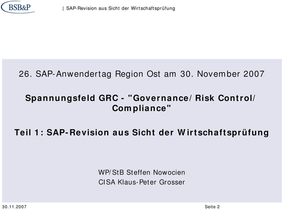 Control/ Compliance" Teil 1: SAP-Revision aus Sicht