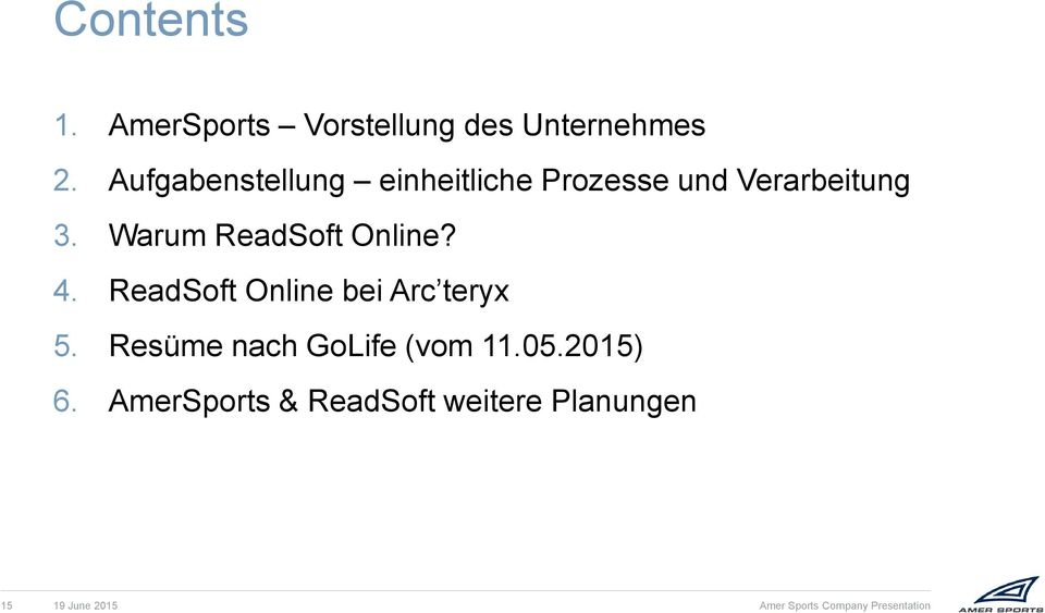 Warum ReadSoft Online? 4. ReadSoft Online bei Arc teryx 5.
