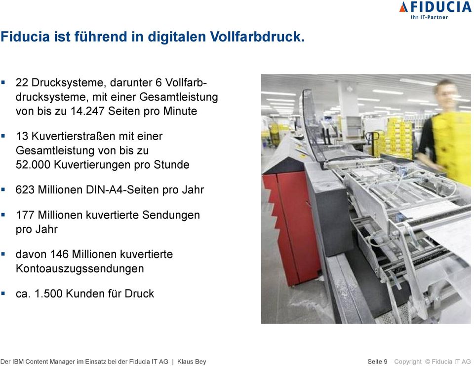 247 Seiten pro Minute 13 Kuvertierstraßen mit einer Gesamtleistung von bis zu 52.