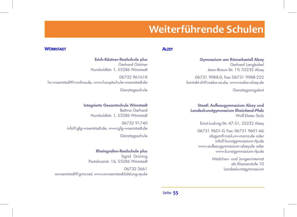 de Ganztagsangebot Integrierte Gesamtschule Wörrstadt Bettina Gerhard Humboldtstr. 1, 55286 Wörrstadt 06732 91740 info@gfg-woerrstadt.