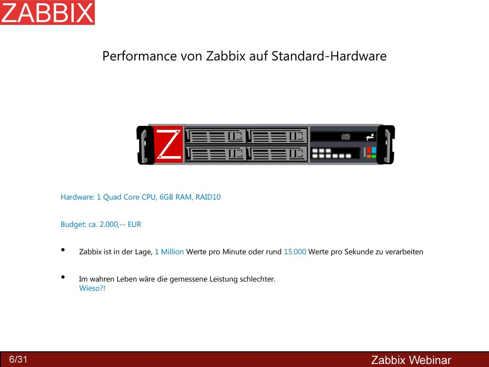 000,-- EUR Zabbix ist in der Lage, 1 Million Werte pro Minute oder rund 15.