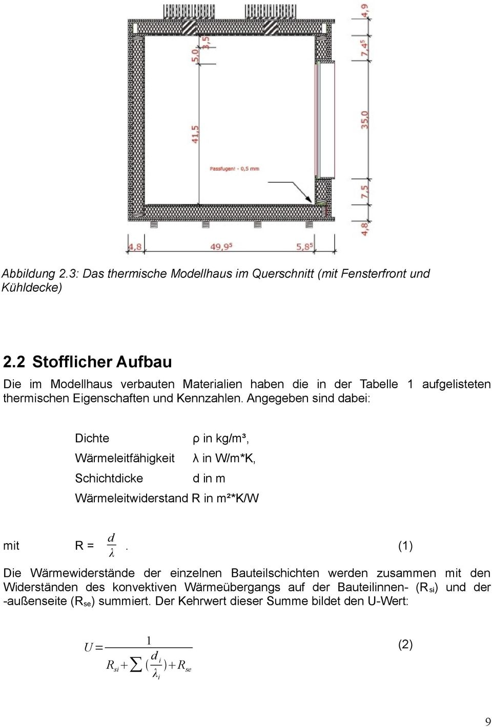 Angegeben sind dabei: Dichte ρ in kg/m³, Wärmeleitfähigkeit λ in W/m*K, Schichtdicke d in m Wärmeleitwiderstand R in m²*k/w mit R= d.