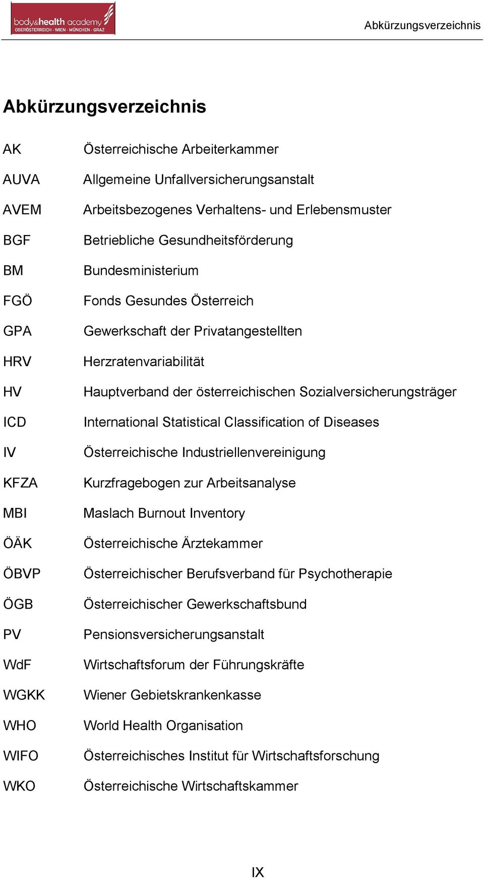 Herzratenvariabilität Hauptverband der österreichischen Sozialversicherungsträger International Statistical Classification of Diseases Österreichische Industriellenvereinigung Kurzfragebogen zur