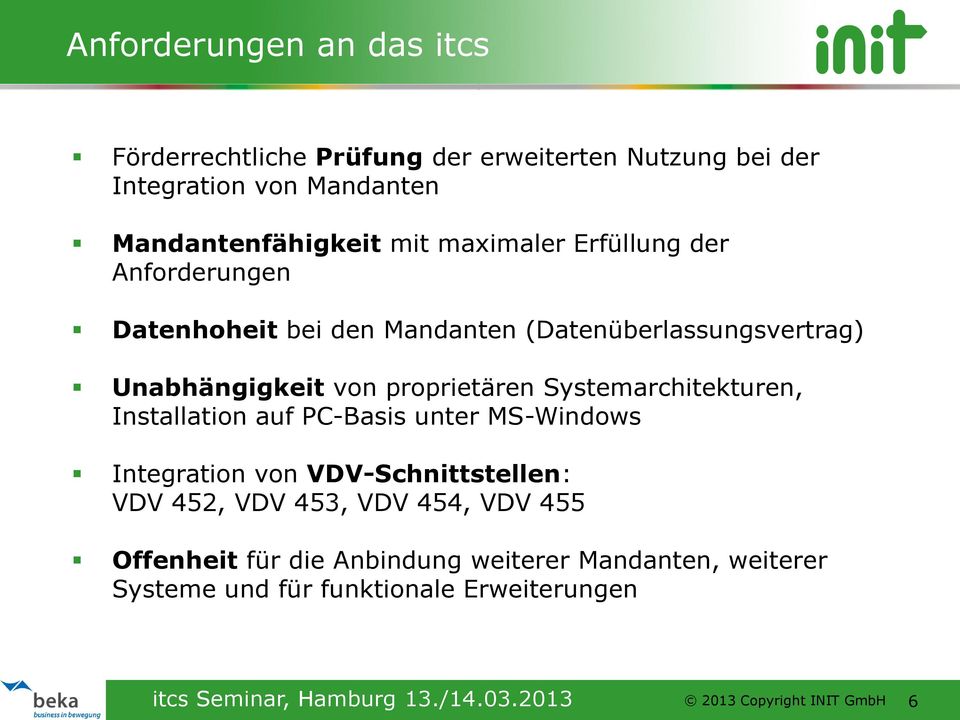 Systemarchitekturen, Installation auf PC-Basis unter MS-Windows Integration von VDV-Schnittstellen: VDV 452, VDV 453, VDV 454, VDV 455