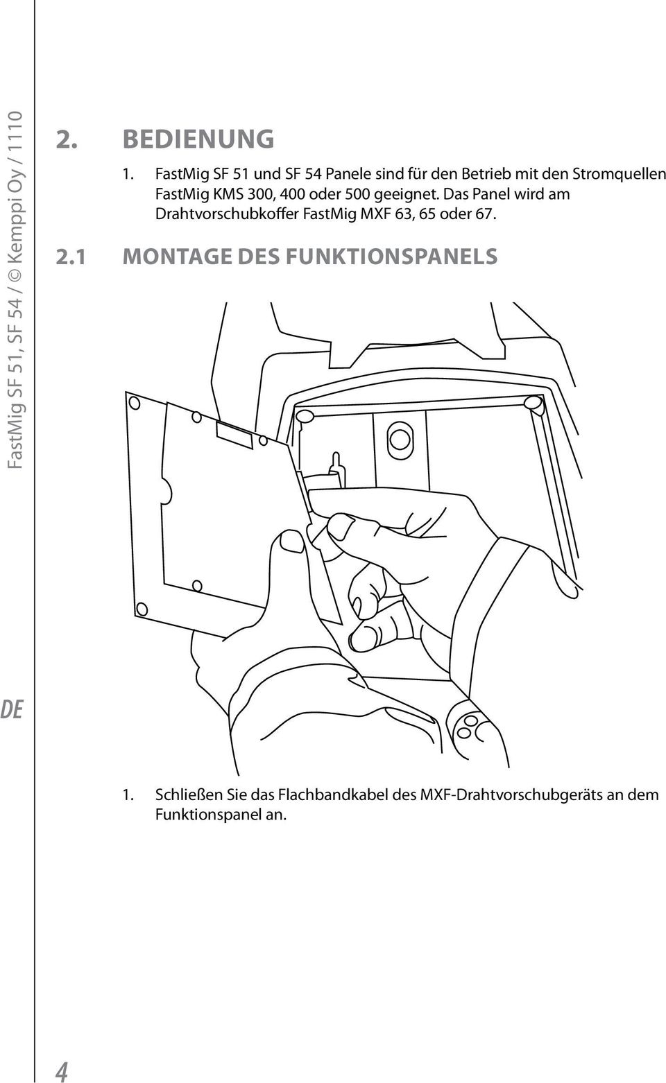 400 oder 500 geeignet. Das Panel wird am Drahtvorschubkoffer FastMig MXF 63, 65 oder 67.