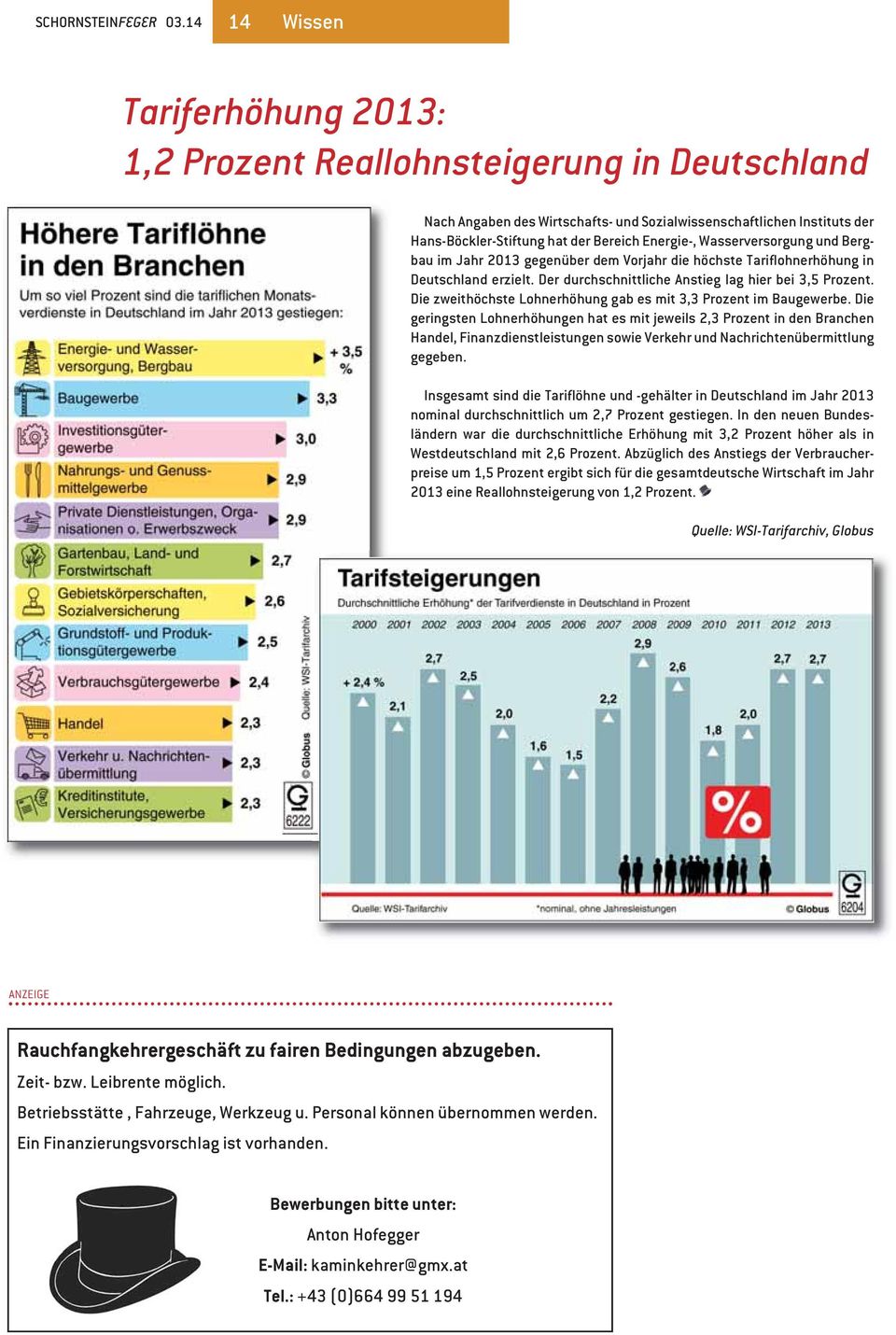 Wasserversorgung und Bergbau im Jahr 2013 gegenüber dem Vorjahr die höchste Tariflohnerhöhung in Deutschland erzielt. Der durchschnittliche Anstieg lag hier bei 3,5 Prozent.