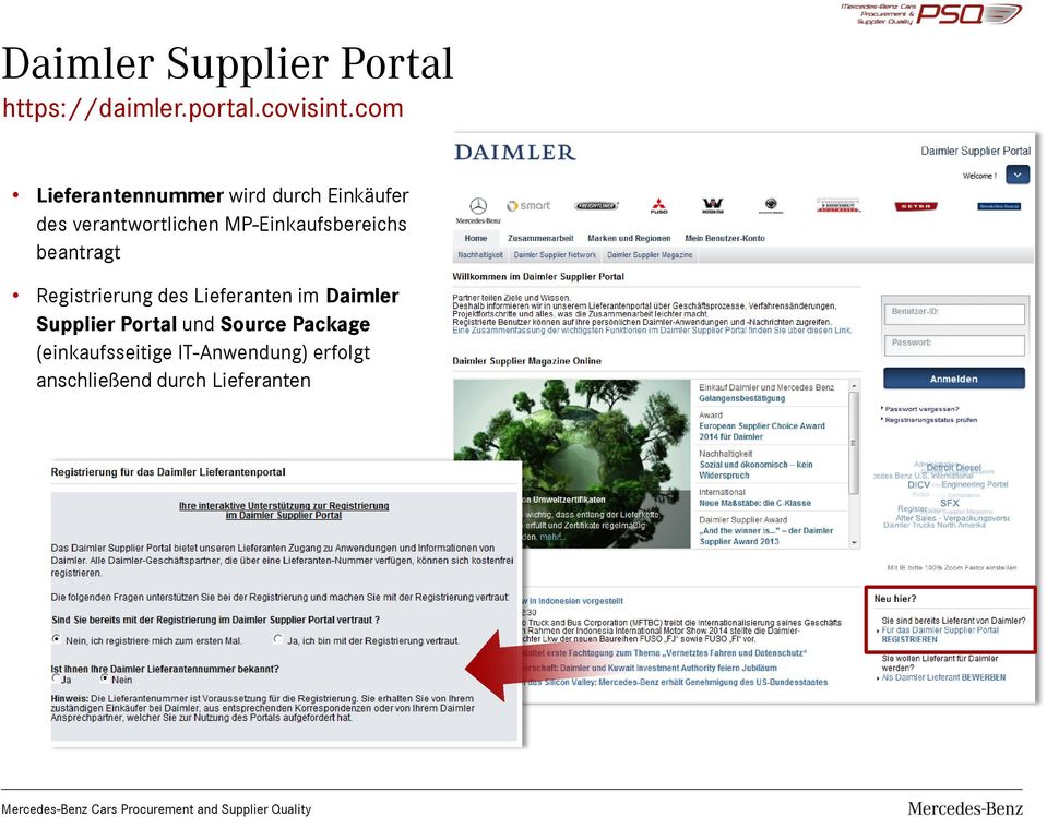 MP-Einkaufsbereichs beantragt Registrierung des Lieferanten im Daimler