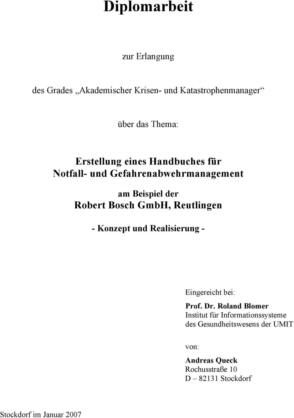 Reutlingen - Konzept und Realisierung - Eingereicht bei: Prof. Dr.